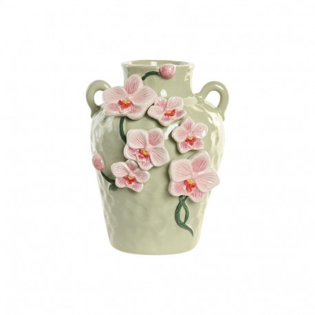 Vase Home ESPRIT Green Pink Ceramic Oriental 15 x 15 x 20 cm