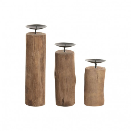 Set Svijećnjaka Home ESPRIT Pruun Must Naturaalne Raud Tiikpuu 8 x 8 x 30 cm (3 Ühikut)