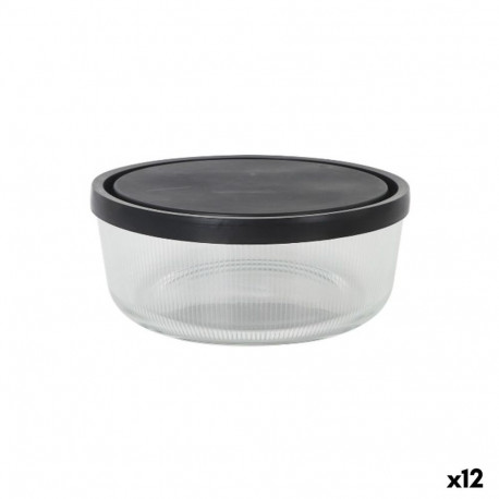 Lunch box Borgonovo Igloo lines Black Transparent Glass 1,47 L (12 Units)