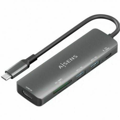 USB Hub Aisens USB-C DOCK 6 EN 1 GRIS Grey 100 W