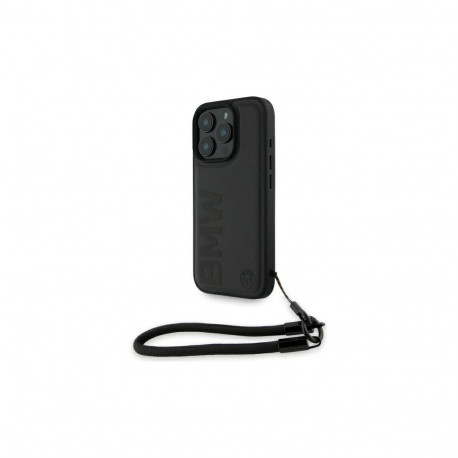 BMW BMW Signature Leather Wordmark Cord Case for iPhone 16 Pro Max - Black