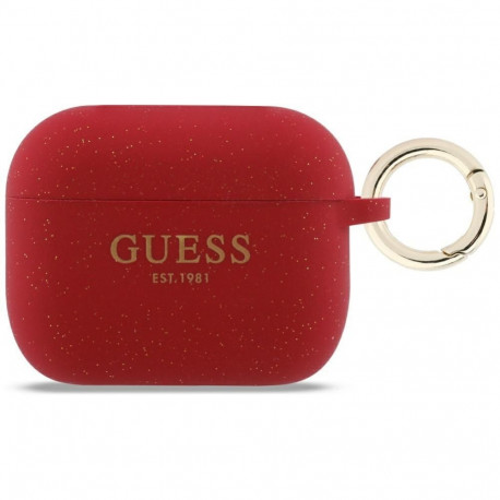 Guess Guess Silicone Glitter Ring Case for AirPods Pro 3 - Red and Glitter