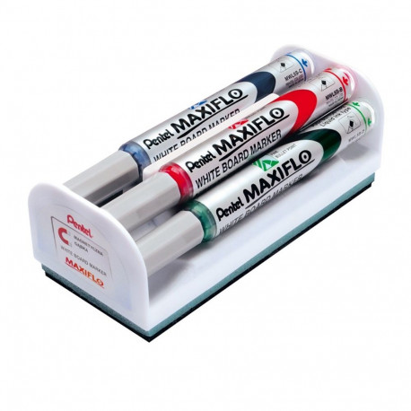 Whiteboard marker set with holder and eraser PENTEL Maxiflo S 4 colors