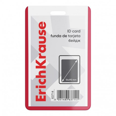 Vertical ID card ErichKrause 54x90 mm, transparent with red (in bag)