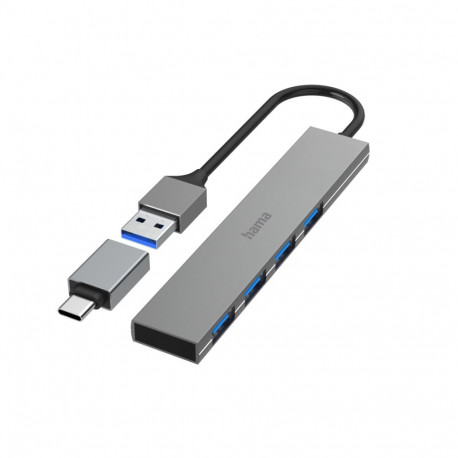 USB-Hub Hama Ultra Slim USB3.2 Gen.1 USB-A pistik (USB-C adapteriga) - 4 porti USB3.2 Gen1 max 5Gbps