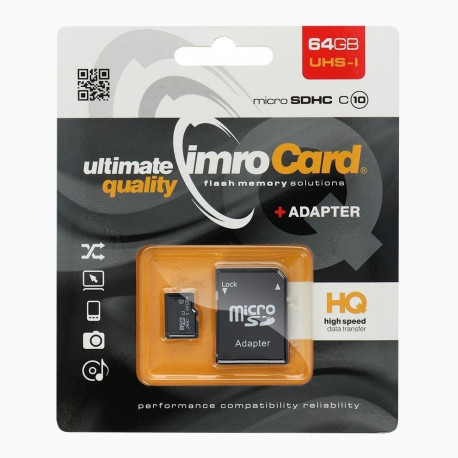 IMRO memory card microSDXC 64GB 100MB/s C10 UHS I + adapter