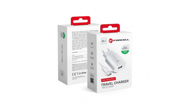 Phone charger Forcell F-Energy USB A QC3.0 2,4A 18W + cable USB A to USB C TFK-TC-1099 white