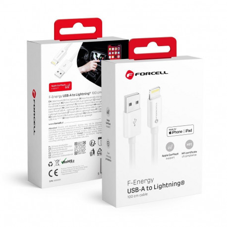 Cable USB A to Lightning Forcell F-Energy MFi 2,4A 12W 1 m C703 white