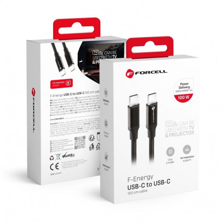 Cable USB C to USB C Forcell F-Energy QC4.0 PD 5A 100W E-mark / 4K / Thunderbolt / 20Gbit/s 1 m C391