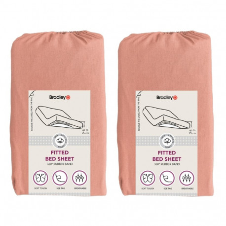 Bradley kummiga voodilina, 140 x 200 x 25 cm, tekstiilist kotis, põlenud korall, 2 tükki