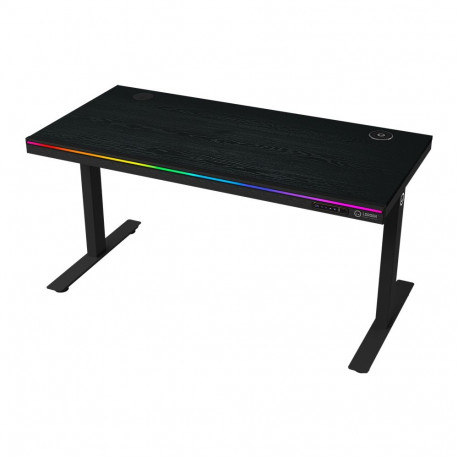 Dual-motor sit/stand adjustable-height gaming desk with wireless charger, RGB lighting, control pane