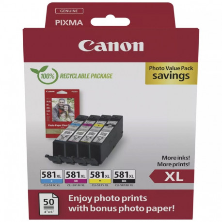 "Canon Tinte CLI-581XL 2052C004 4er Multipack (BKMCY) + Fotopapier"