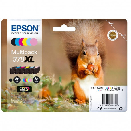 "Epson Tinte 378XL C13T37984010 Multipack (BKMCY/Hellmagenta/Hellcyan) 6er bis zu 830 Seiten"