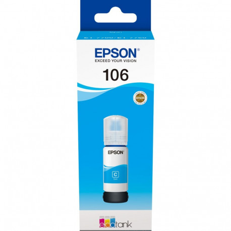 "Epson Tinte 1LB 106 EcoTank Cyan ink bottle"