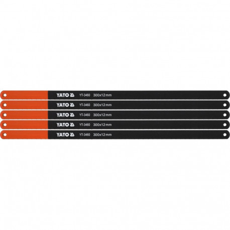 Hacksaw blades set for hand metal saw 300 mm 12 mm HCS 24 TPI thickness 0.65 mm 5 pieces Yato