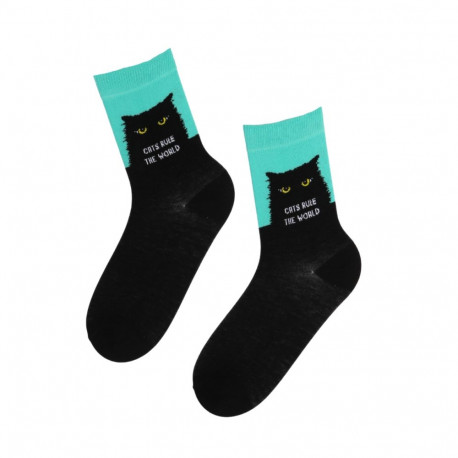 SOKISAHTEL CATS RULE THE WORLD rohelise äärega kassisokid 444, 446