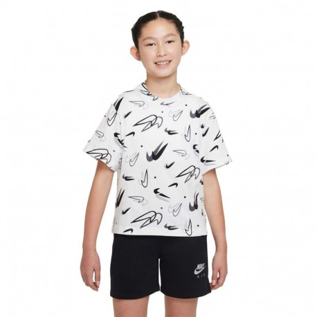 Child's Short Sleeve T-Shirt Nike Boxy Swooshfetti White - 13-15 Years