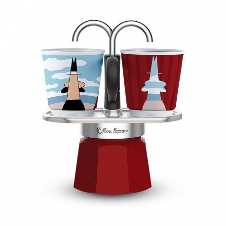 "Bialetti Mini Express - Espressokocher-Set - rot + 2 Becher aus Arte Collection René Magritte"