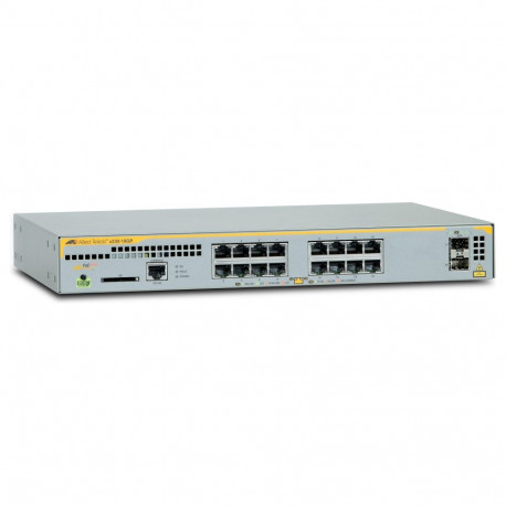"ALLIED L2+ managed switch. 16 x 10/100/1000Mbps POE ports. 2 x SFP uplink slots. 1 Fixed AC power s