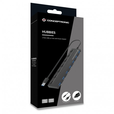 Conceptronic 7 pordiga jaotur USB-A 3.0 -> 7x A 3.2 Gen 1 toiteadapteriga, must