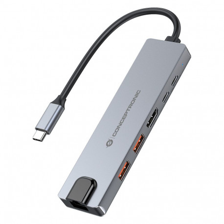 Conceptronic 6-1 dokkimisjaam USB-C->HDMI/2xUSB-A/USB-C/+ 25cm hõbedane