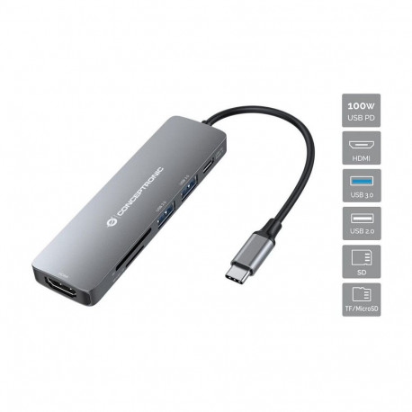 Conceptronic 6-1 dokkimisjaam USB-C -> HDMI/2xUSB-A/SD/TF 15cm hall