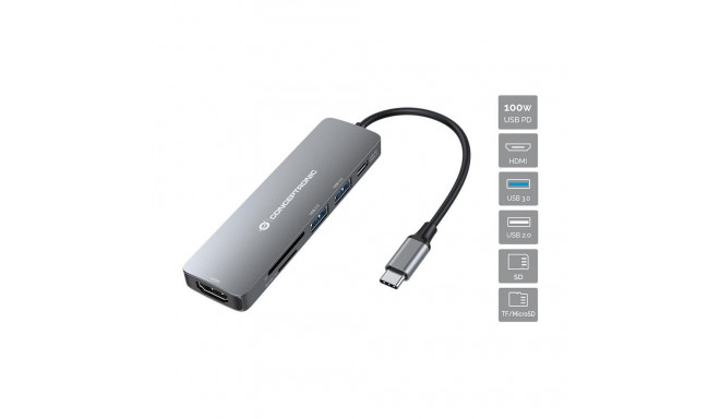 Conceptronic 6-1 dokkimisjaam USB-C -> HDMI/2xUSB-A/SD/TF 15cm hall