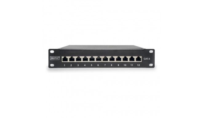 DIGITUS patch-paneel 1HE 12-port Cat6 ClassE varjestatud must