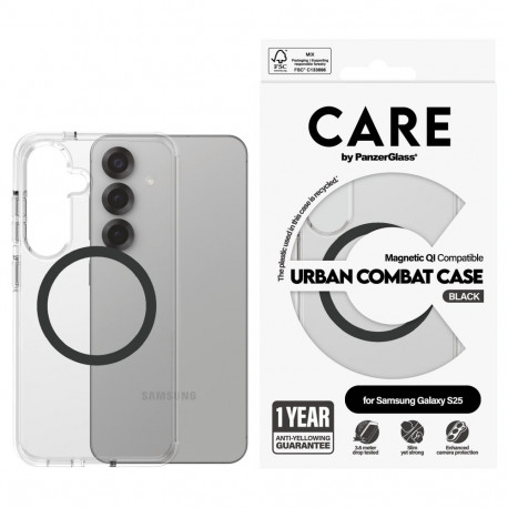 "CARE Flagship Case Clear w. Black QI Compatible Galaxy S25"
