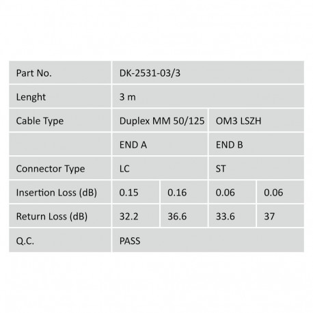 "DIGITUS LWL Patchkabel LC -> ST 3.00m Multimode Duplex OM3"