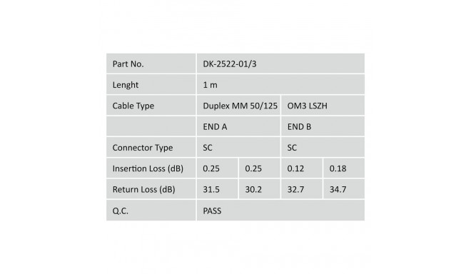 "DIGITUS LWL Patchkabel SC -> SC 1.00m Multimode Duplex OM3"