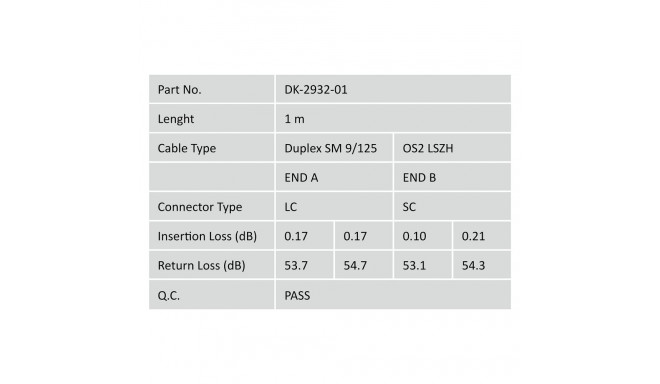 DIGITUS valguskaabel LC -> SC 1.00m Singlemode Duplex OS2
