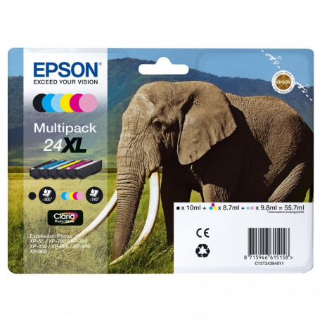 Epson 24XL C13T24384011 tindikassettide 6-osaline komplekt (BK, M, C, Y, hele magenta, hele tsüaan) 