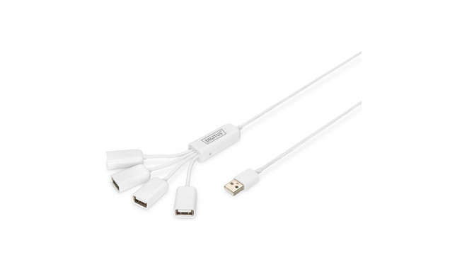 Digitus USB-jaotur 4-port 2.0->4xA2.0 integreeritud kaabel valge