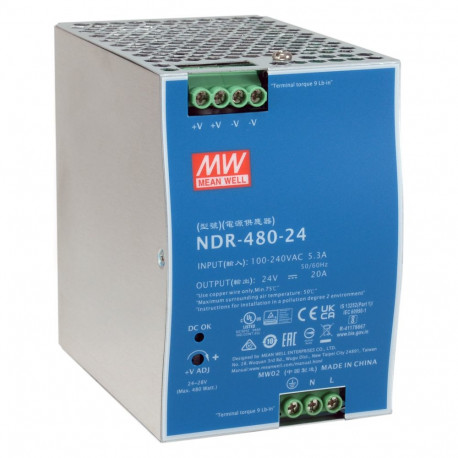 Tööstuslik toiteplokk POW-2462 24VDC 480W DIN-liistule hõbedane