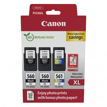 "Canon Tinte PG-560XL/CL-561XL 3712C012 3er Multipack (2xBK/Color) inkl. Fotopapier"