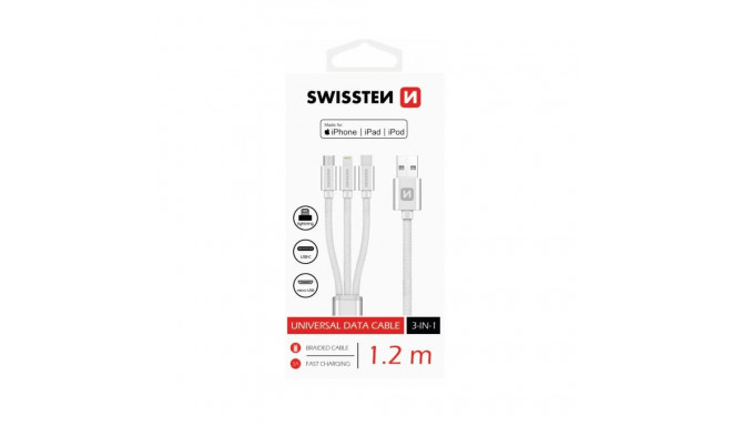 USB kaabel Swissten 3in1 USB-C, 1.2m