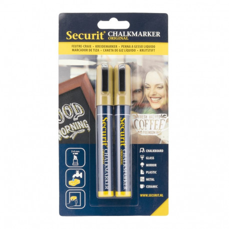Securit kriidimarker tahvlitele 2-6mm, 2tk - kuldne
