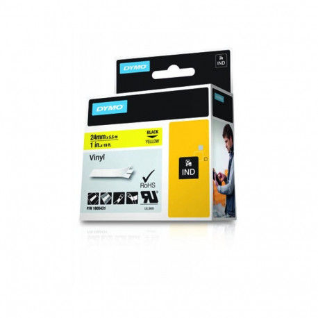 Label Tape - Dymo Vinyl Black Yellow OSHA ANSI ISO Compliant