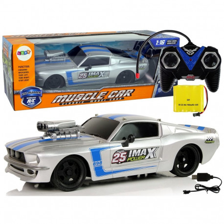 Auto sportauto R/C 1:16 hõbedane sinised triibud pult