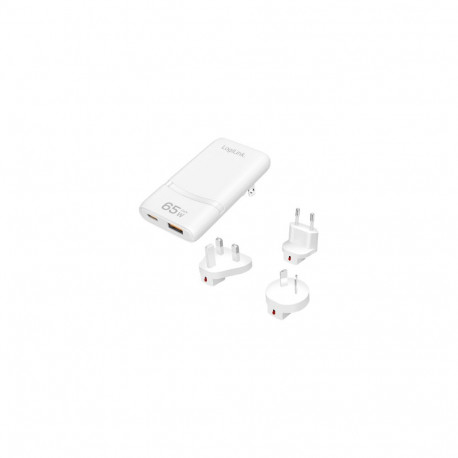 LogiLink Dual-USB GaN-Reiseladegerät 65W USB-C/USB weiß