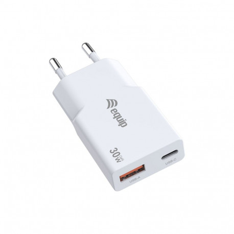 Equip 2-pordiline USB-C PD3.0/USB-A GaN Slim 30W valge laadija