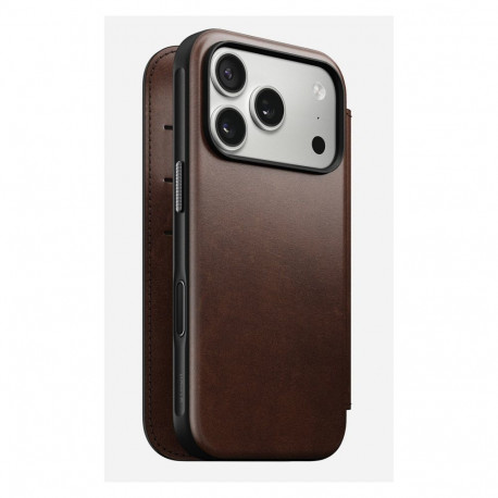 "Nomad Modern Leather Folio iPhone 17 Pro Rustic Brown H."