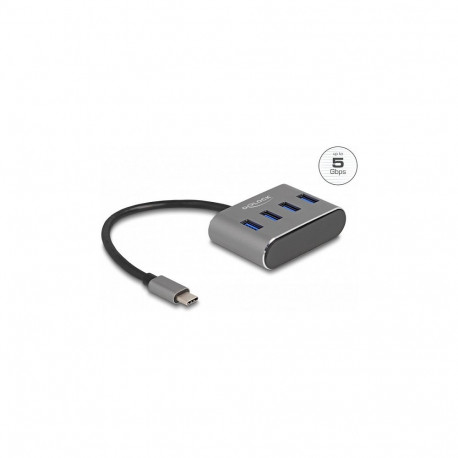 "DELOCK 4 Port USB 3.2 Gen 1 Hub mit USB Type-C Anschluss - USB Typ-A Buchsen oben"