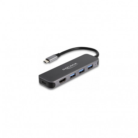 Delock 3-pordiline USB-jaotur ja 4K HDMI väljund USB Type-C ühendusega ja PD 85 Watt