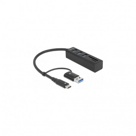 DELOCK 3-pordiline USB 3.2 Gen 1 jaotur ja SD ning Micro SD kaardilugeja USB Type-C või USB Type-A l