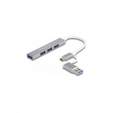 "DELOCK 4 Port Slim USB Hub mit USB Type-C oder USB Typ-A zu 3 x USB 2.0 Typ-A Buchse + 1 x USB 5 Gb
