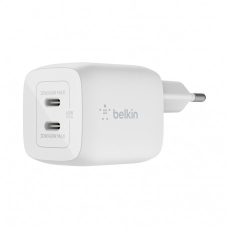 Belkin 45W Dual USB-C GaN laadija Power Delivery, PPS, valge