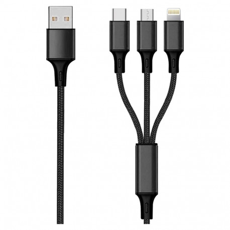 "2GO 3in1 USB Ladekabel Micro-USB,Lightn.,USB-C Nylon 3m sw"
