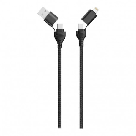 2GO laadimiskaabel 4-ühes USB / Type C / USB A / Lightning 1,2m, must